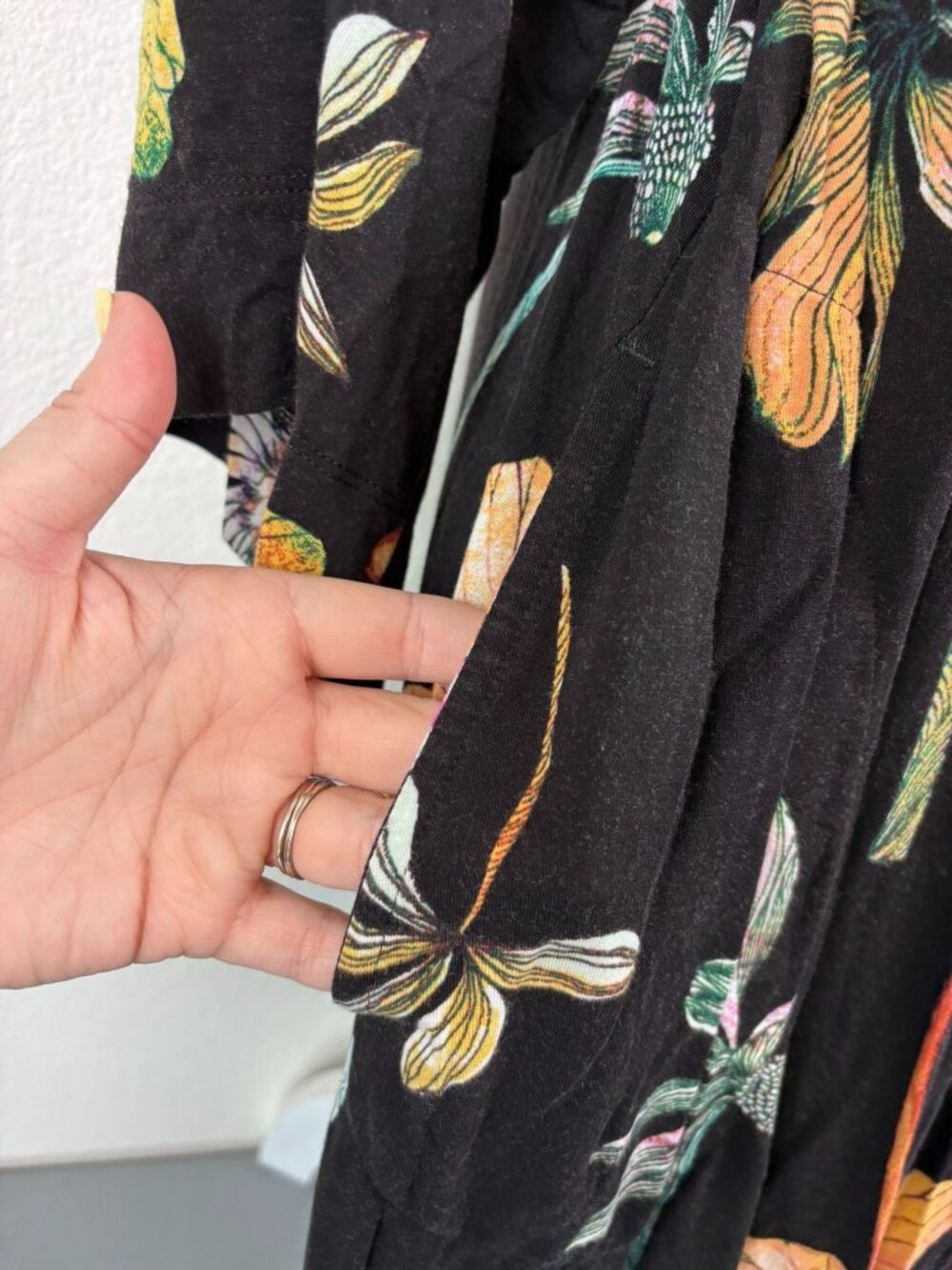 Soma cool nights large XL black botanical floral kimono tie robe loungewear - Picture 4 of 8